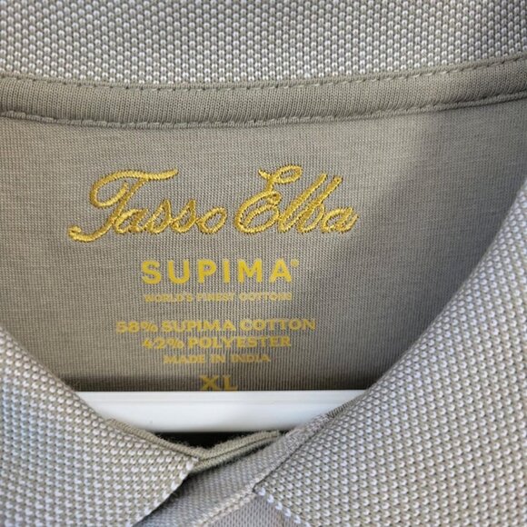 Tasso Elba Polo Golf XL Men's Shirt taupe neutral Supima Cotton short slv EUC - Picture 6 of 7